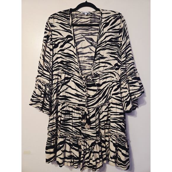 Blue Island Sz L Beige Black Zebra Print Striped Swimsuit Cover-up Beach Vacatio - Picture 7 of 9
